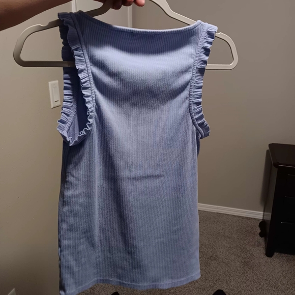 J. Crew Light Blue Ribbed Ruffle Strap Tank - Picture 2 of 9